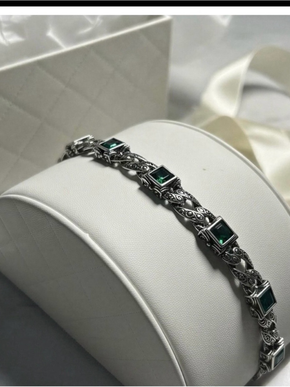 Silver Bracelet with Green Stones - Men's Accessory - Picture 3 of 3